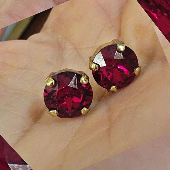 #Sabika Garnet Red Fun Drops With Half-Moon Gold Tone #EarJackets - Picture 2 of 3